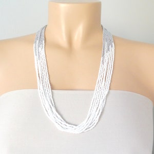 White boho beaded necklace - bohemian jewelry - multistrand white jewelry - long necklace
