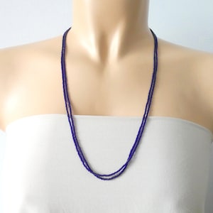 Dainty navy blue necklace, minimalist dark blue necklace, beaded long necklace, 24 inches necklace, seed bead necklace, gift for her