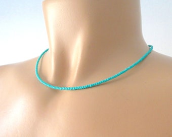 Dainty simple turquoise necklace, beaded turquoise necklace, delicate turquoise necklace, choker collar, boho necklace, one strand necklace.