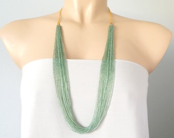 Long sage green necklace, boho light green necklace, moss green necklace, hunter green, bohemian jewelry, multi strand necklace, 30 inches