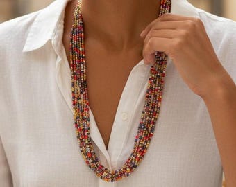 Collana Lunga Fatta A Mano Con Perline Di Semi Festival Boho - Foto 4