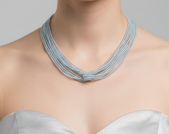 Silver beaded boho necklace, gray grey necklace, wedding jewelry bridesmaid gifts