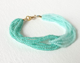 Seed bead bracelet, mint bracelet,beaded bracelet,turquoise bracelet,green bracelet,boho bracelet,ombre effect,bridesmaid gifts,gift for her