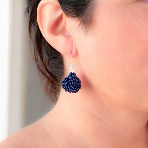 Navy blue earrings, beaded dangle dark blue earrings, seed bead, Gift for Her,