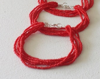 Red bracelet beaded bracelet, valentines day gift boho bracelet, seed bead bracelet, multistrand bracelet gift for girlfriend for wife