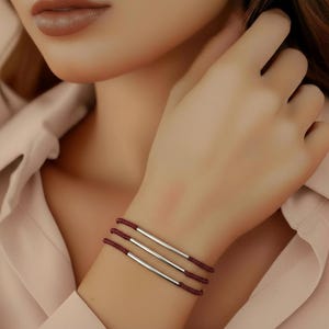 Set sterlingzilveren staafarmbanden: granaatarmbanden, kastanjebruin, bordeauxrode stretcharmband, geschenken bruidsmeisje