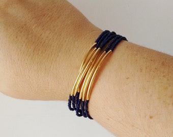 Deep navy blue bracelet, bar multi strand bracelet, beaded bracelet, blue bracelet, seed bead bracelet,beaded bracelet,bridesmaids gifts