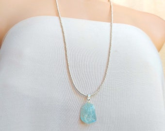 Aquamarine bohemian necklace, long boho genuine aquamarine gemstone necklace, birthstone necklace, for women, for men