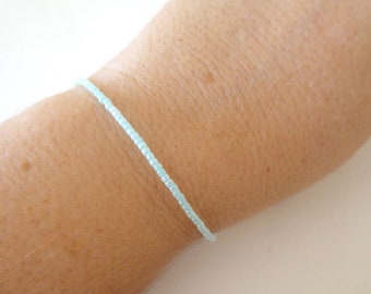 Dainty minimalist icy blue bracelet, aqua friendship bracelet, anklet,  seed bead jewelry, gift