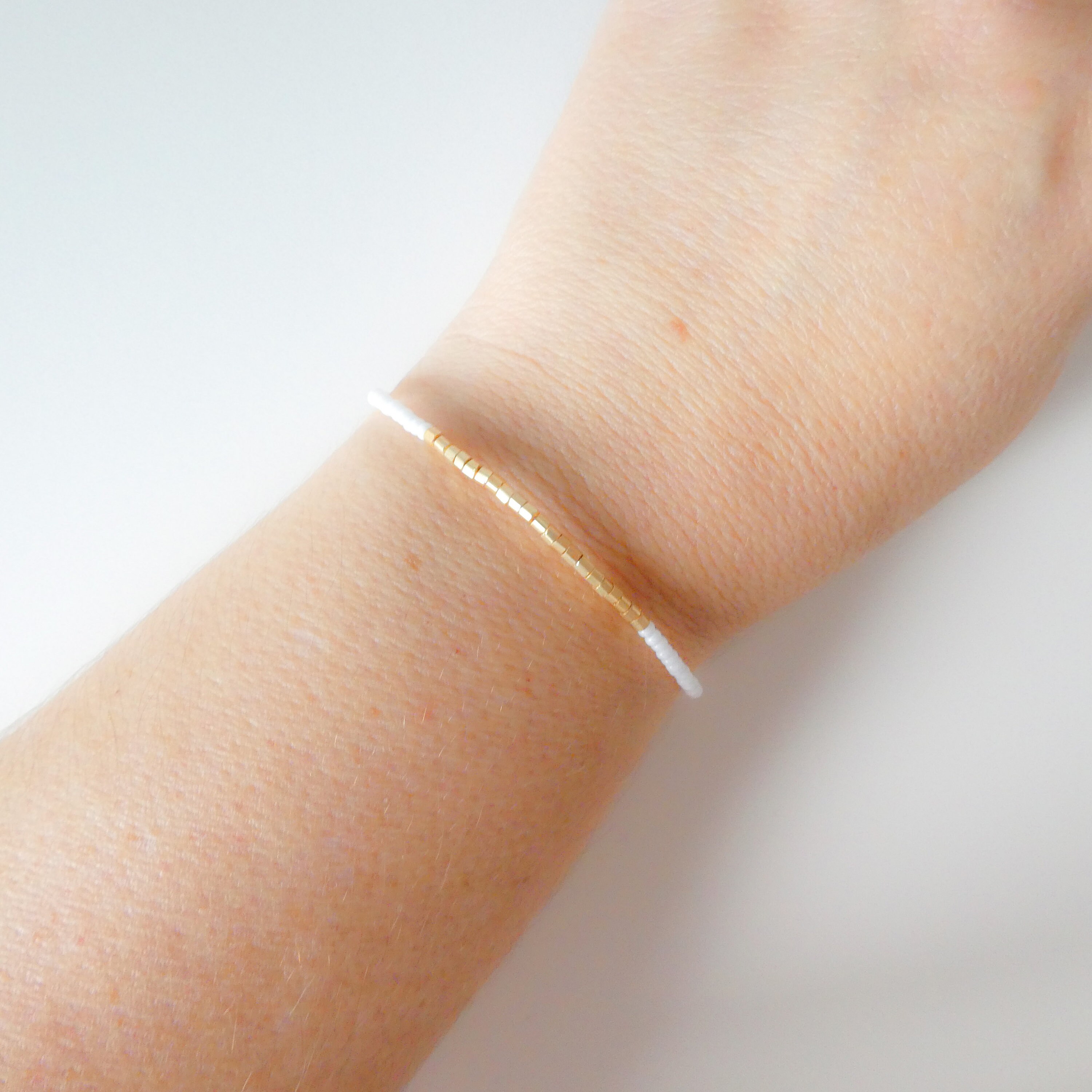 White and Gold Bracelet Delicate Simple Dainty Bracelet Etsy