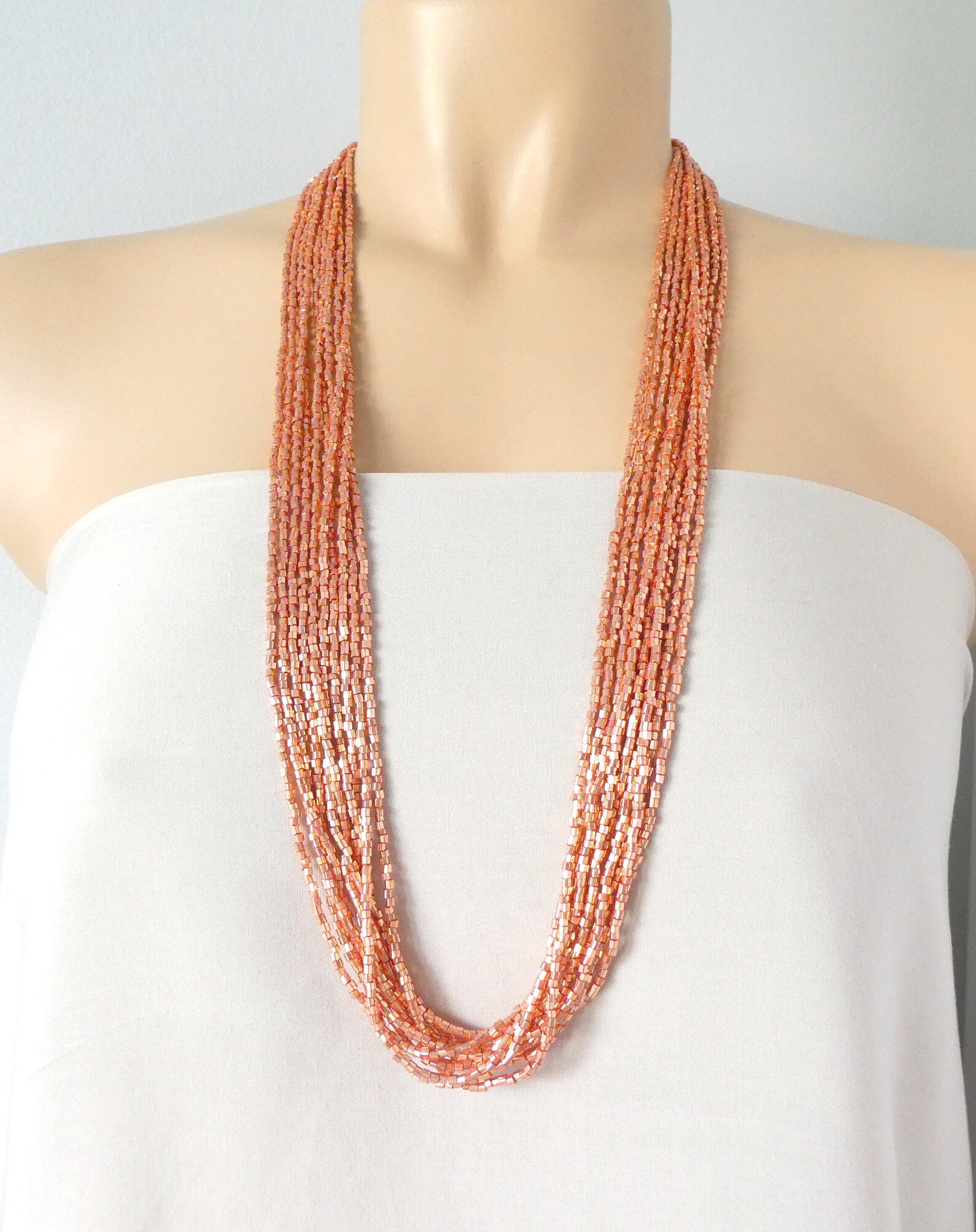 Rose Gold Beaded Necklace Boho Necklace Bohemian Jewelry Etsy