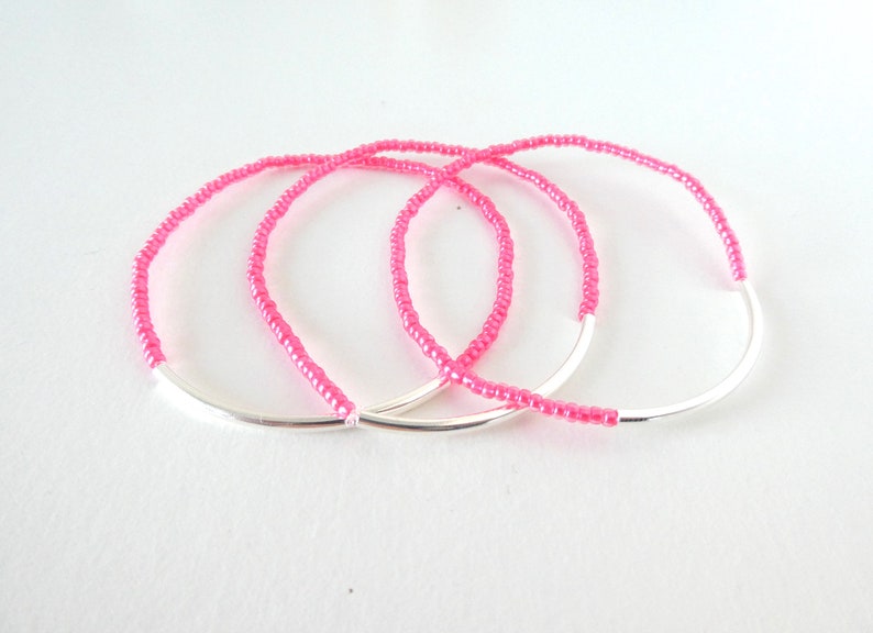 Set van 3 bar armband, koraal armband, roze armband, elastische armband, stretch armband, bloemenmeisje armband, bruidsmeisje armband, zomer, cadeau afbeelding 6