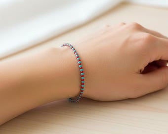 Dainty red and turquoise bracelet, friend gifts, minimalist beaded seed bead jewelry, anklet