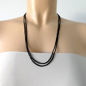 Long black layering necklace, boho necklace, dainty black necklace, seed bead necklace, one strand necklace, layered necklace, unisex image 3
