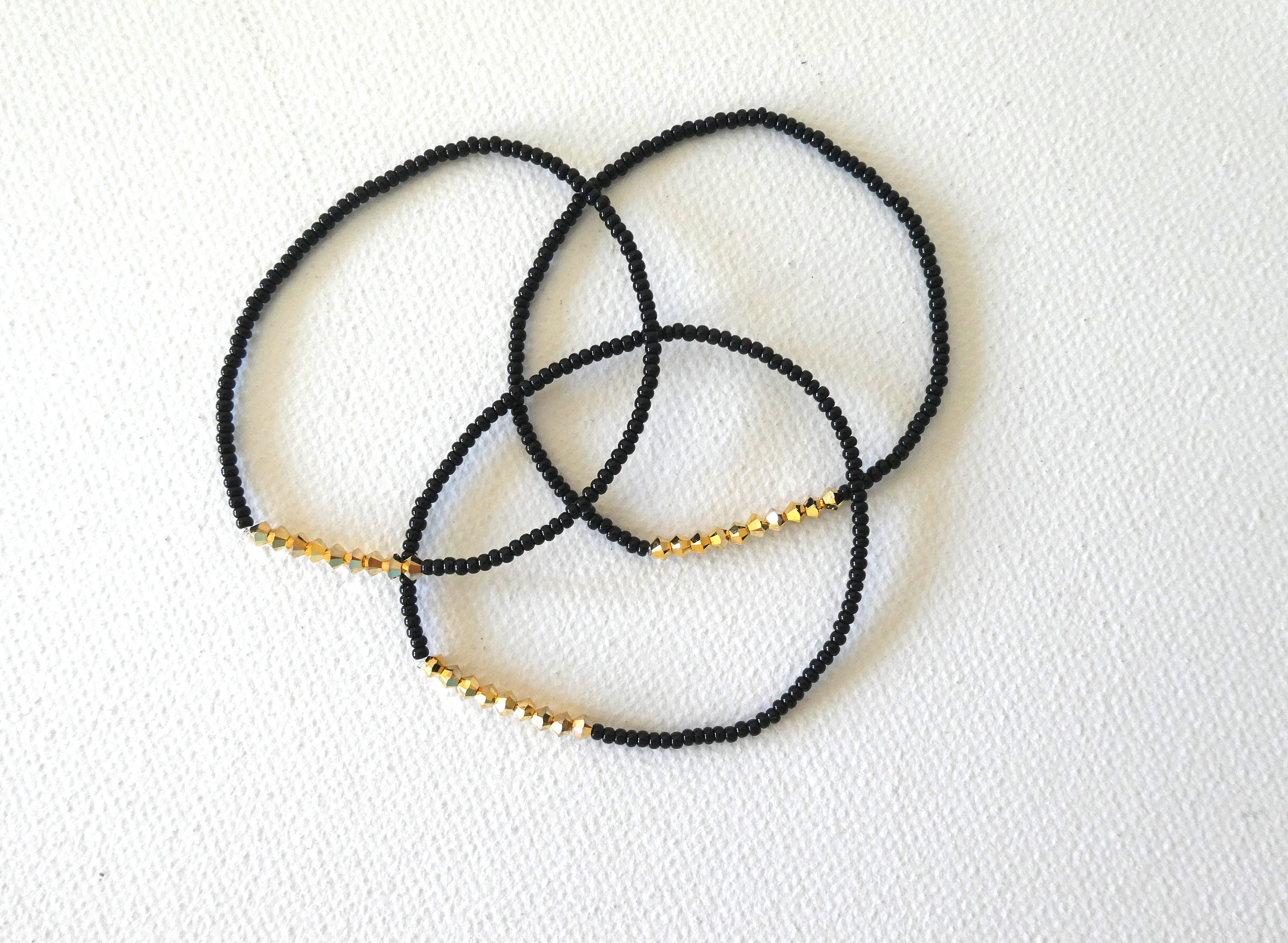 Black Beaded Bracelet Black and Gold Braceletboho Chic Etsy