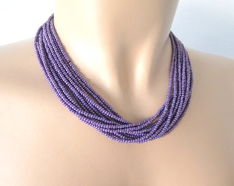 Purple beaded Necklace, Amethyst purple necklace, bridesmaids necklaces, multi strand purple necklace, lilac, violet, statement necklace