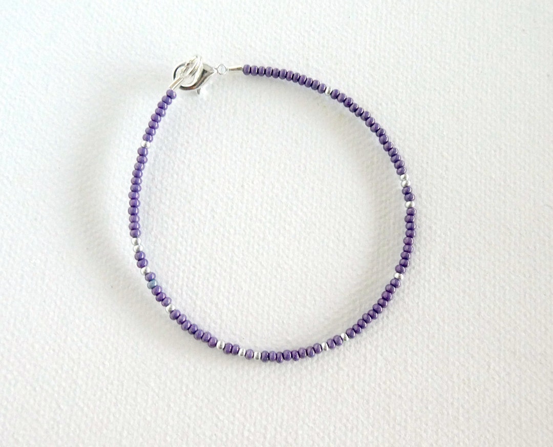 Purple Bracelet, Purple and Silver Beaded Bracelet, Seed Bead Bracelet ...