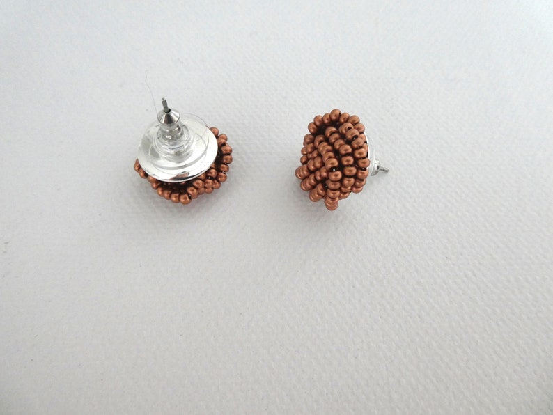 Brown Copper Stud Earrings Knot Earringsbeaded Earringsseed Etsy