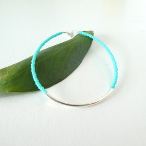 Turquoise bracelet, aqua bracelet, bracelet, noodle seed bead bracelet, seed bead bracelet, silver bracelet, minimalist, noodle bracelet image 7
