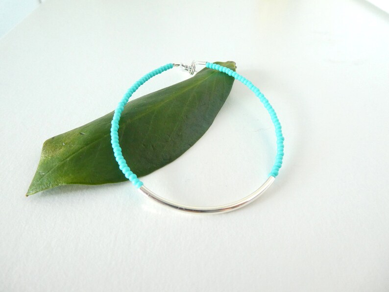 Turquoise bracelet, aqua bracelet, bracelet, noodle seed bead bracelet, seed bead bracelet, silver bracelet, minimalist, noodle bracelet image 7