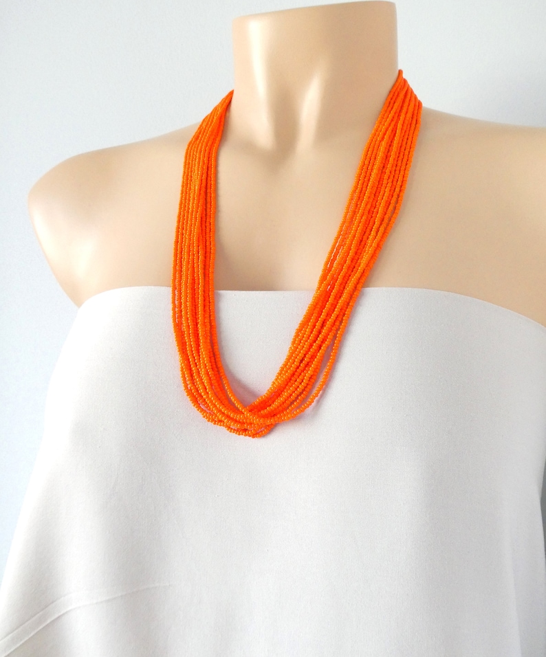 Orange Necklacestatement Necklace Boho Necklace Beaded Etsy UK