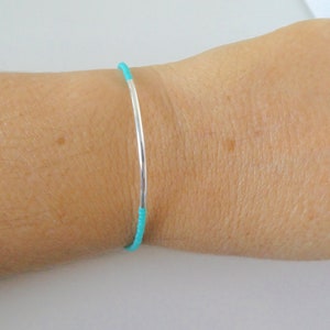 Turquoise bracelet, aqua bracelet, bracelet, noodle seed bead bracelet, seed bead bracelet, silver bracelet, minimalist, noodle bracelet image 5