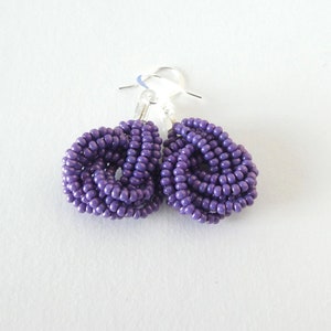Purple beaded earrings, dangling earrings, dangle earrings, violet knot earrings,boho earrings,gift for her,seed bead earrings,women earring