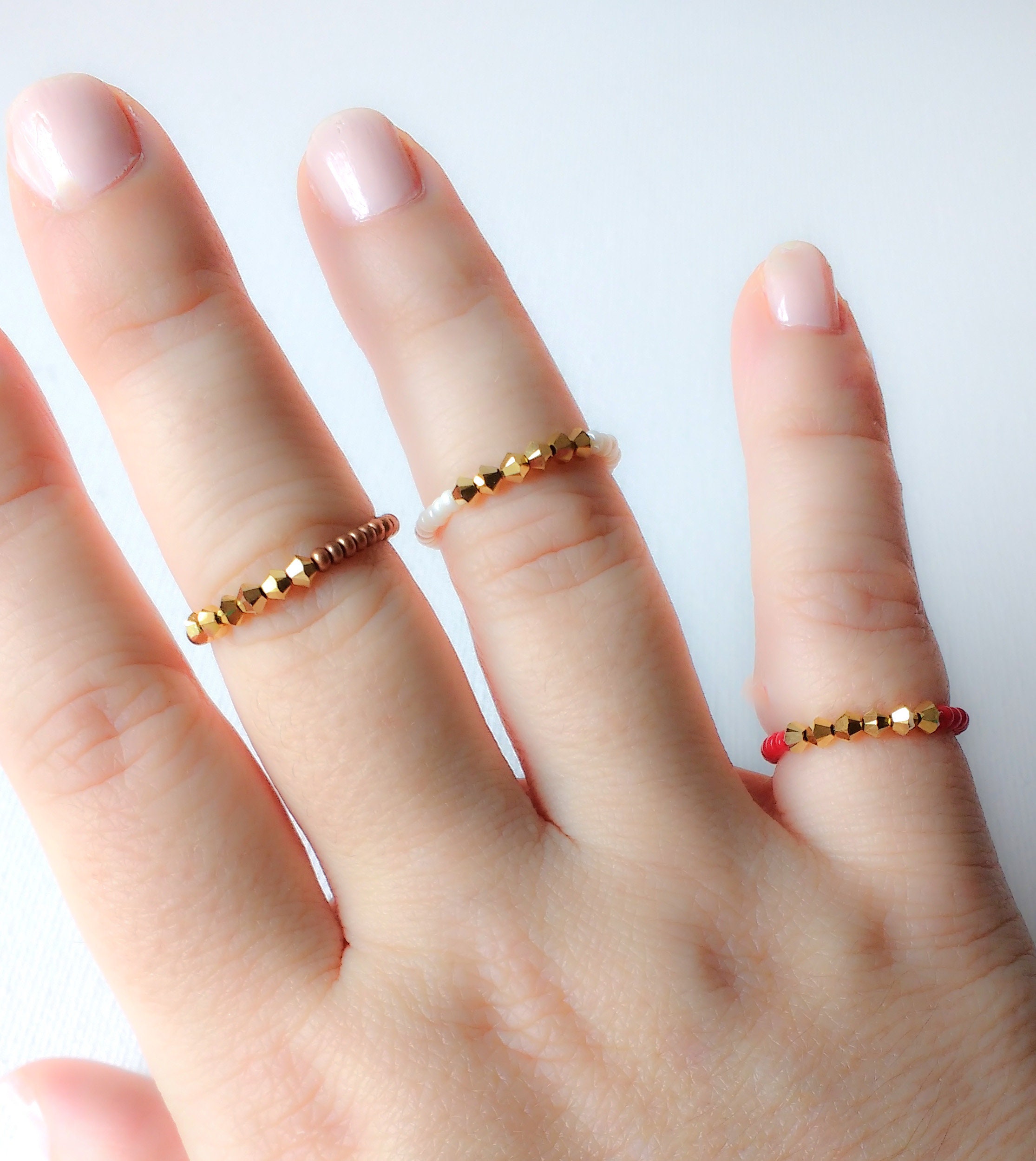 Boho rings seed bead rings Swarovski elastic ring stretch Etsy