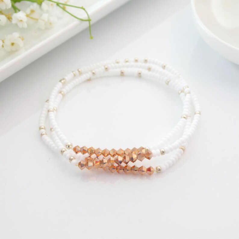 Metal free set of bracelets White and rose gold elastic bracelets, allergy friendly image 7