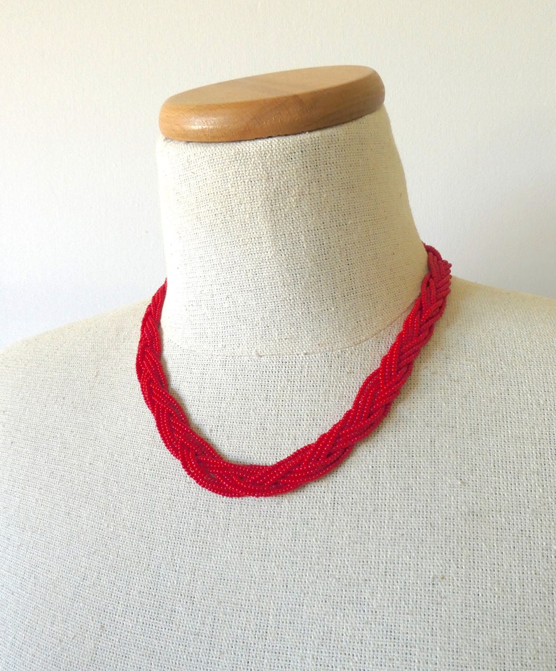 Red Necklace Christmas Gifts Seed Bead Necklace Braid Etsy