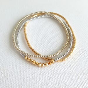 Braccialetti elastici in argento e oro, braccialetti in argento con perline, braccialetti in oro, piccoli e grandi