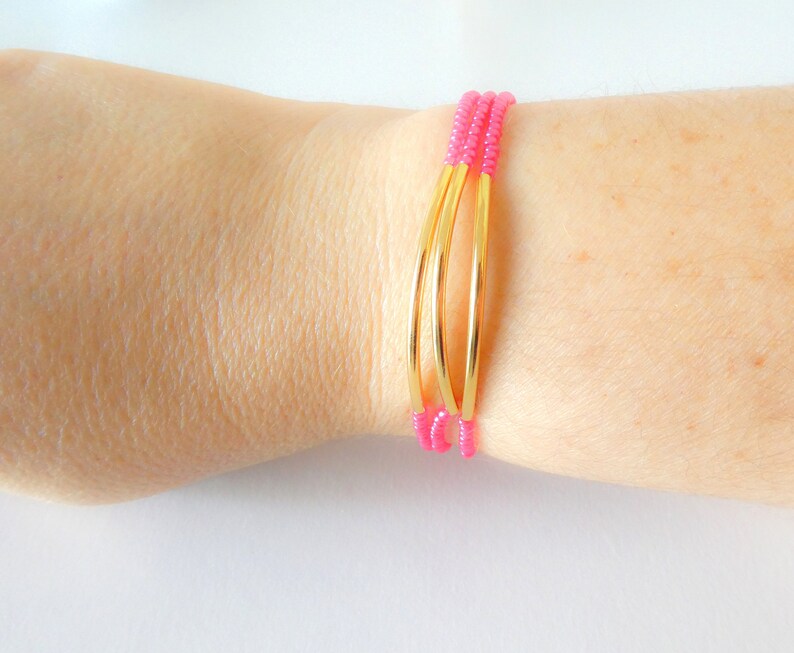 Set of 3 bar bracelet, coral bracelet,pink bracelet, elastic bracelet,stretch bracelet, flower girl bracelet,bridesmaid bracelet,summer,gift image 1
