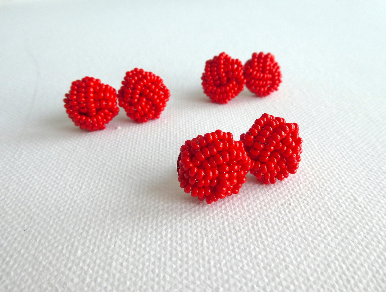 Red Stud Earrings Knot Earringsclip on Red Earringsbeaded Etsy