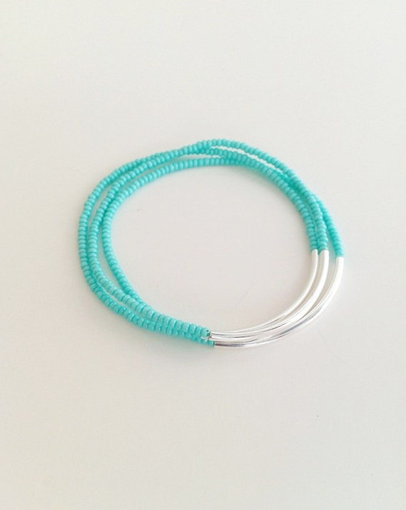 Turquoise bracelets,Set of 3 bar bracelet elastic bracelet,stretch bracelets, noodle, turquoise jewelry, dainty bracelet, bridesmaids gifts image 2