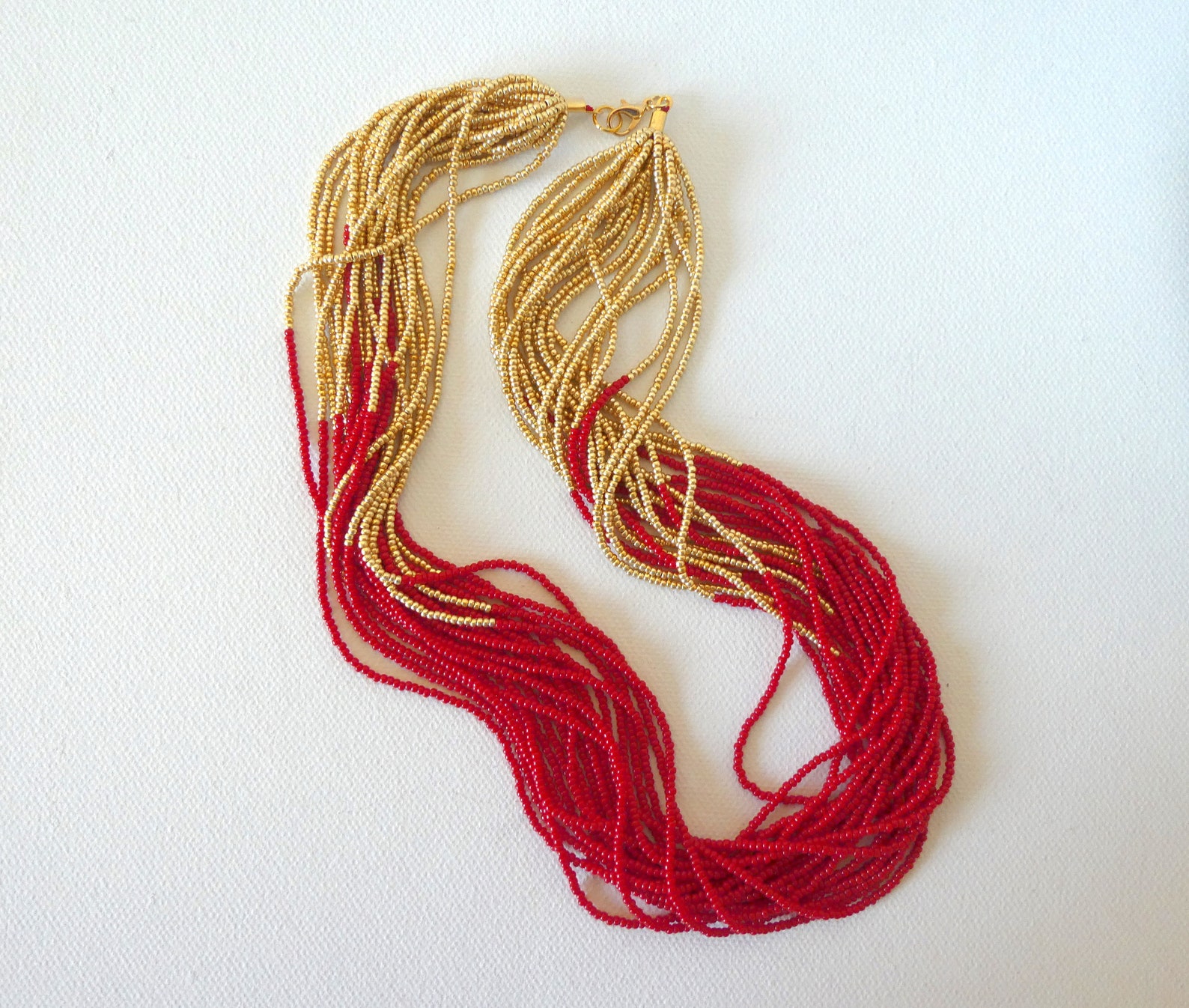 Red Statement Necklace Red And Gold Gift Ideaboho Etsy