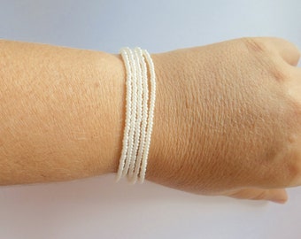 Pearl bracelet, tiny bead pearl bracelet, bridesmaid bracelet flower girl, white bracelet, seed bead bracelet, boho