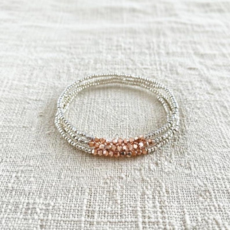 Pulsera de oro rosa, pulsera de oro claro, pulseras elásticas, pulsera delicada, pulsera delicada imagen 7