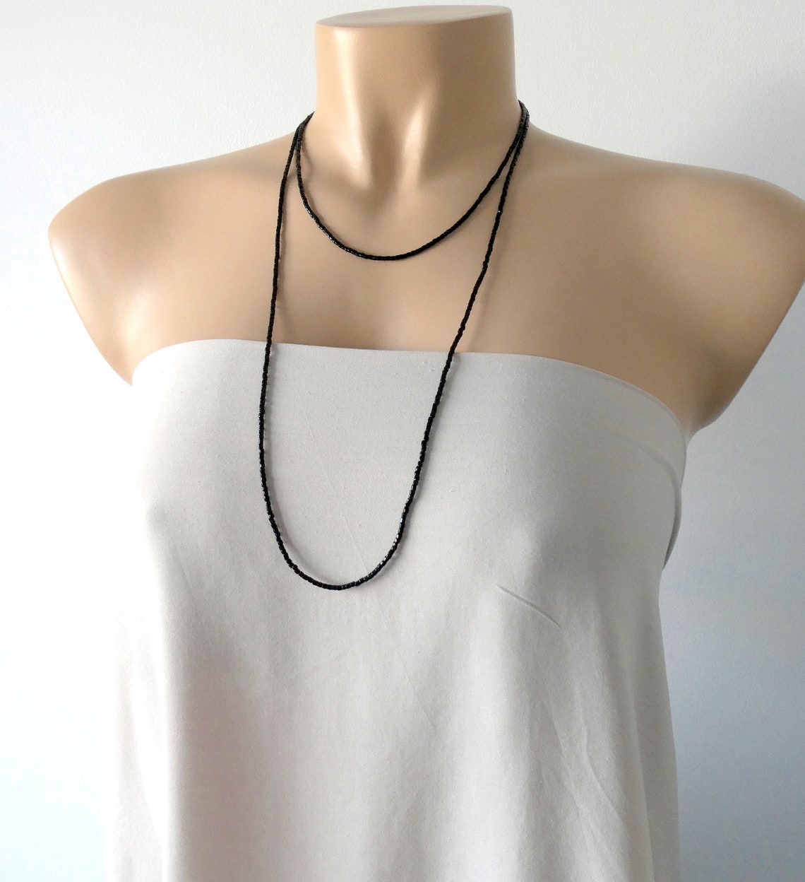 Textured Long Necklace in Black