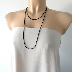 Long black layering necklace, boho necklace, dainty black necklace, seed bead necklace, one strand necklace, layered necklace, unisex image 8