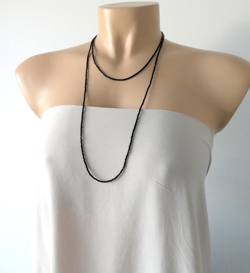 Long black layering necklace, boho necklace, dainty black necklace, seed bead necklace, one strand necklace, layered necklace, unisex image 8