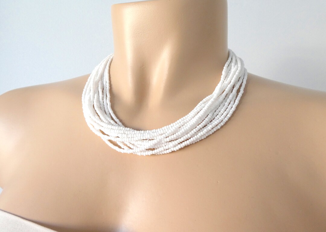 White Statement Boho Necklace Chunky Necklace Seed Bead Etsy