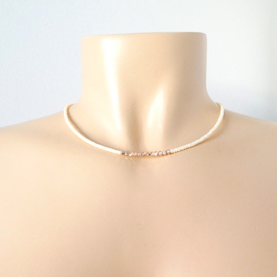 Dainty Collar Choker Necklace Delicate Necklace Ivory Beaded Necklace off White Necklace Gifts for Women for Her Simple Etsy
