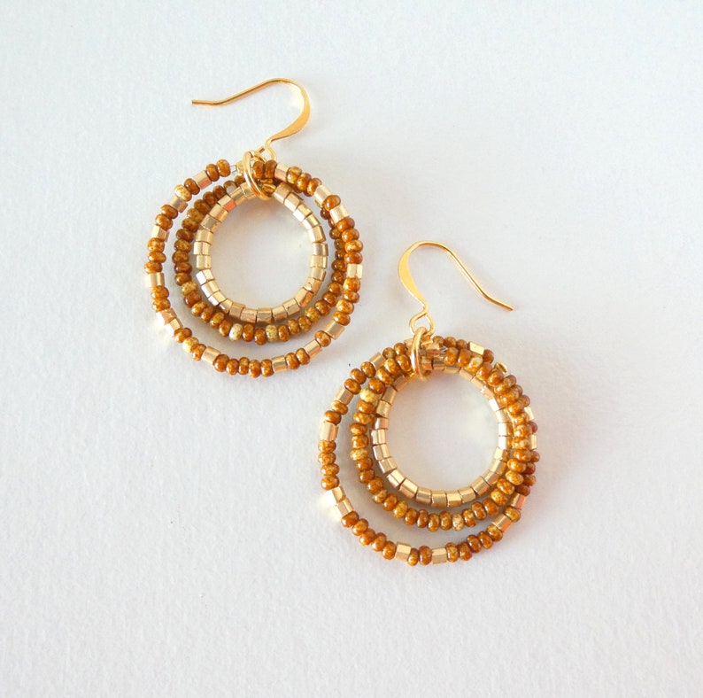 Caramel and Gold Earrings Brown Earrings Dangling Hoop Etsy