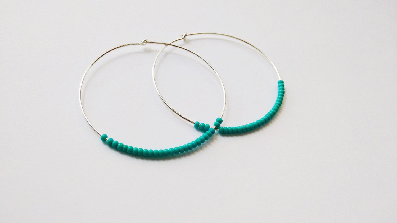 Large Sterling silver hoops turquoise hoop earrings teal | Etsy