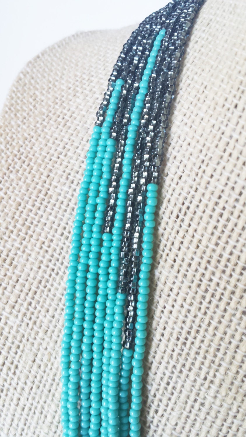 Turquoise Necklaceseed Bead Necklace Boho Necklace Teal | Etsy