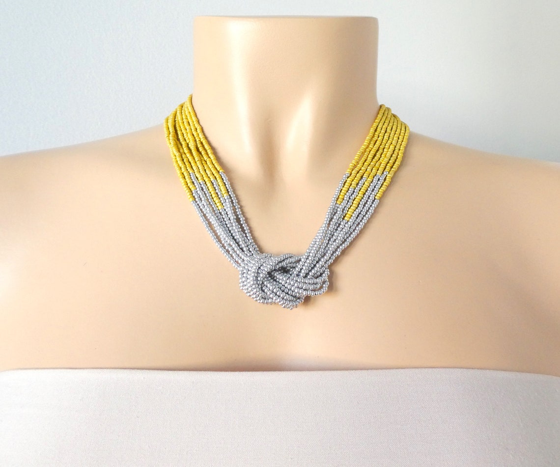 Mustard Yellow Necklace Knot Necklace Bridesmaid Necklace Etsy