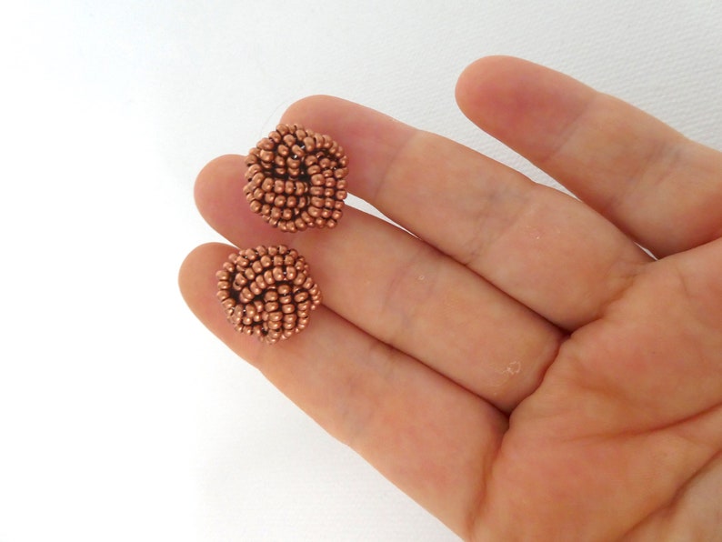 Brown Copper Stud Earrings Knot Earringsbeaded Earringsseed Etsy