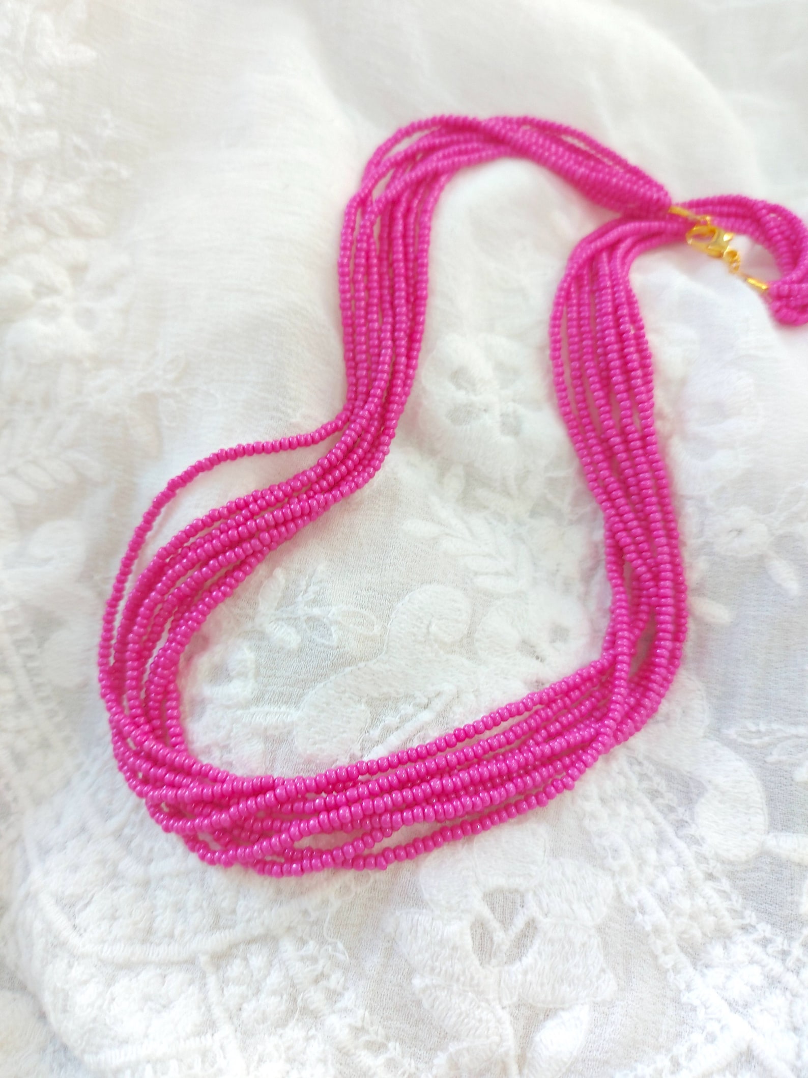 Hot Pink Necklace Neon Pink Necklace Fuchsia Multistrand Etsy