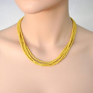 Mustard beaded necklace, simple yellow seed bead necklace,gold multi strand ,bridesmaids boho image 9