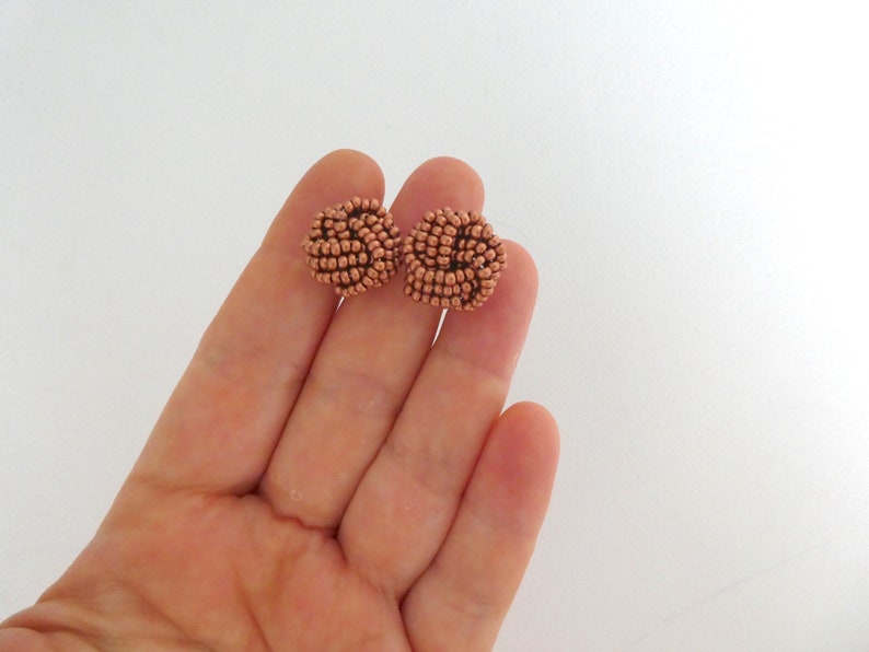 Brown copper stud earrings knot earringsbeaded earringsseed Etsy